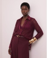 Lace Shirt with Satin Details - Burgundy
