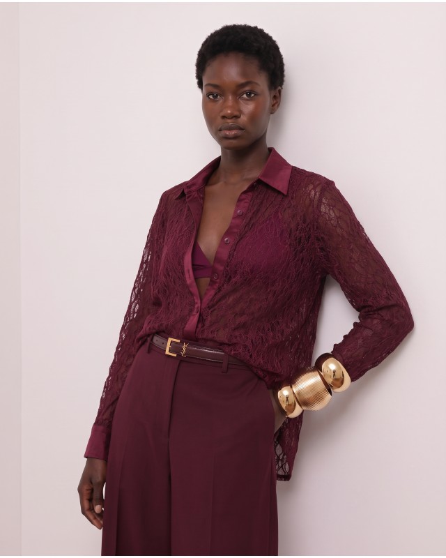 Lace Shirt with Satin Details - Burgundy