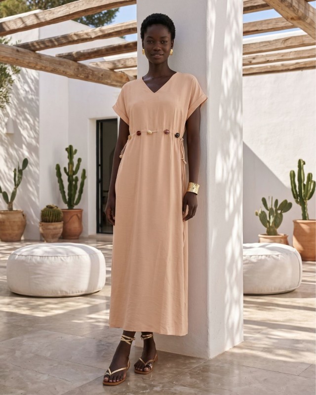 Celeste Embellished Waist Dress beige
