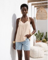 Aurelia Gold-Accent Blouse – Sand Beige