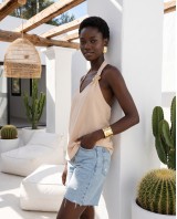 Aurelia Gold-Accent Blouse – Sand Beige