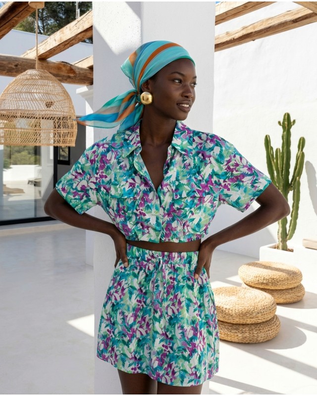 Floral Crop & Skirt Set mint