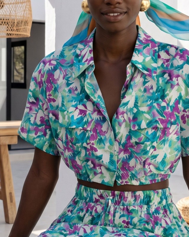 Floral Crop & Skirt Set mint