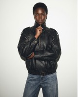 High-Neck Oversized Faux Leather Jacket - Black