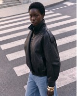 High-Neck Oversized Faux Leather Jacket - Black