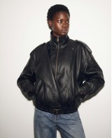 High-Neck Oversized Faux Leather Jacket - Black