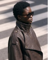 High-Neck Oversized Faux Leather Jacket - brown