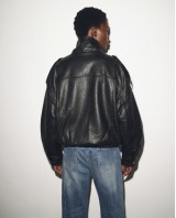 High-Neck Oversized Faux Leather Jacket - Black