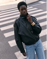High-Neck Oversized Faux Leather Jacket - Black