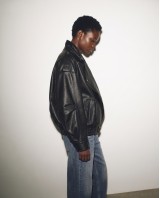 High-Neck Oversized Faux Leather Jacket - Black