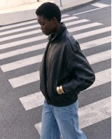 High-Neck Oversized Faux Leather Jacket - Black