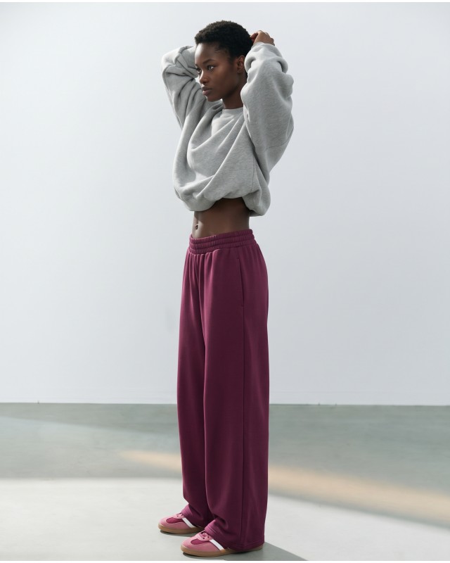 Wide-Leg Sweatpants - Berry