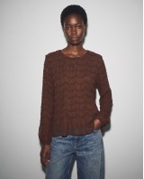 Smocked Long-Sleeve Blouse - Brown