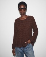 Smocked Long-Sleeve Blouse - Brown