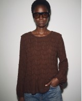 Smocked Long-Sleeve Blouse - Brown