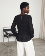 Smocked Long-Sleeve Blouse - black