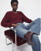 Smocked Long-Sleeve Blouse - burgundy