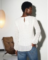 Smocked Long-Sleeve Blouse - white