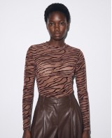 Κορμάκι Ημιδιάφανο με Velvet Animal Print καφέ