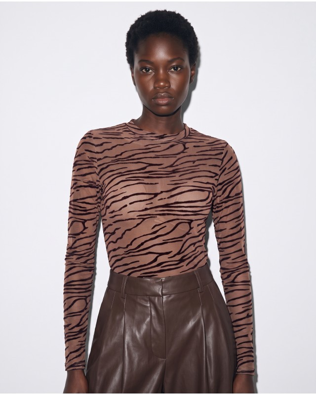 Κορμάκι Ημιδιάφανο με Velvet Animal Print καφέ