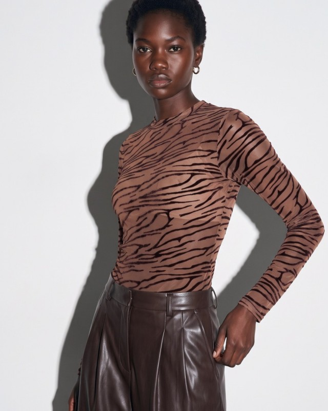 Κορμάκι Ημιδιάφανο με Velvet Animal Print καφέ