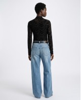 Sheer Velvet Leopard Print Bodysuit - black