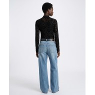 Sheer Velvet Leopard Print Bodysuit - black