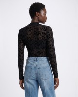 Sheer Velvet Leopard Print Bodysuit - black