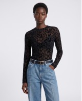 Sheer Velvet Leopard Print Bodysuit - black