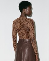 Sheer Velvet Leopard Print Bodysuit - Camel