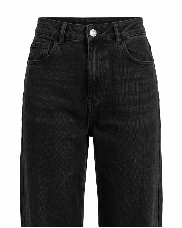 High-Waist Wide-Leg Jeans - Washed Black