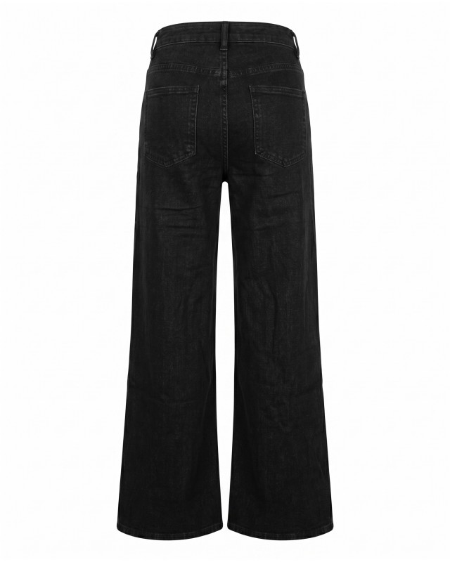 High-Waist Wide-Leg Jeans - Washed Black