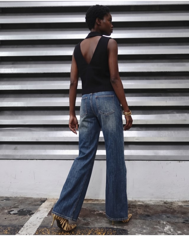 High-Waist Wide-Leg Jeans - Sand-Washed