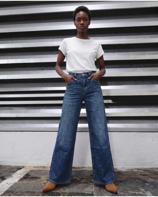High-Waist Wide-Leg Jeans - Washed Brown 