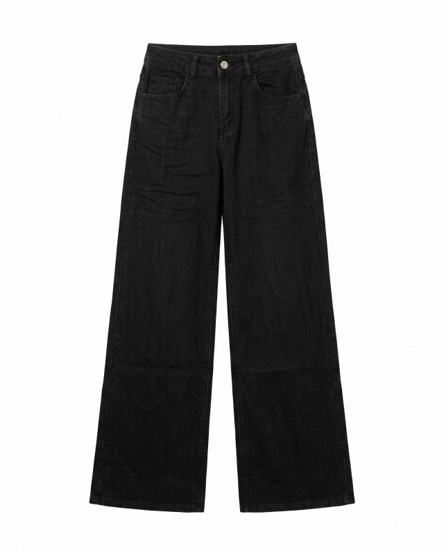 High-Waist Wide-Leg Jeans - Washed Black