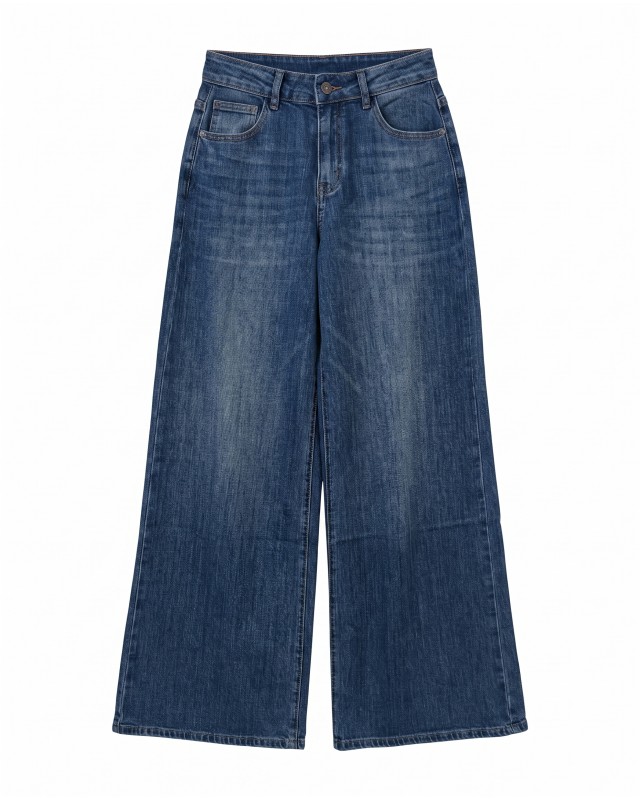 High-Waist Wide-Leg Jeans - Washed blue