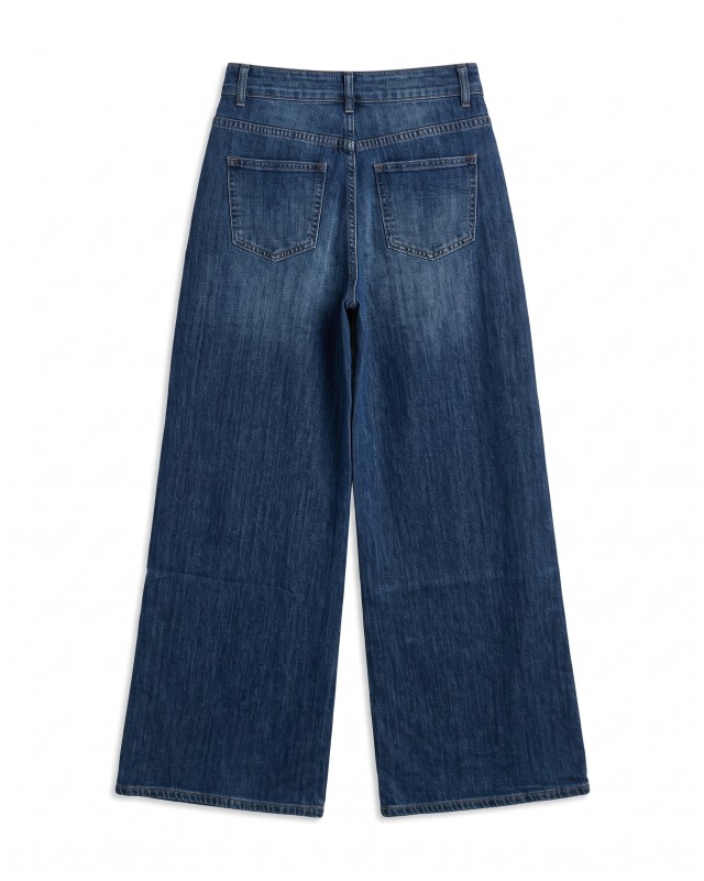 High-Waist Wide-Leg Jeans - Washed blue