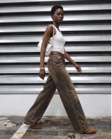 High-Waist Wide-Leg Jeans - Washed Brown 