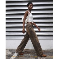 High-Waist Wide-Leg Jeans - Washed Brown 