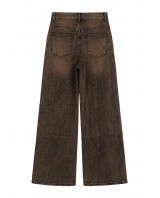 High-Waist Wide-Leg Jeans - Washed Brown 