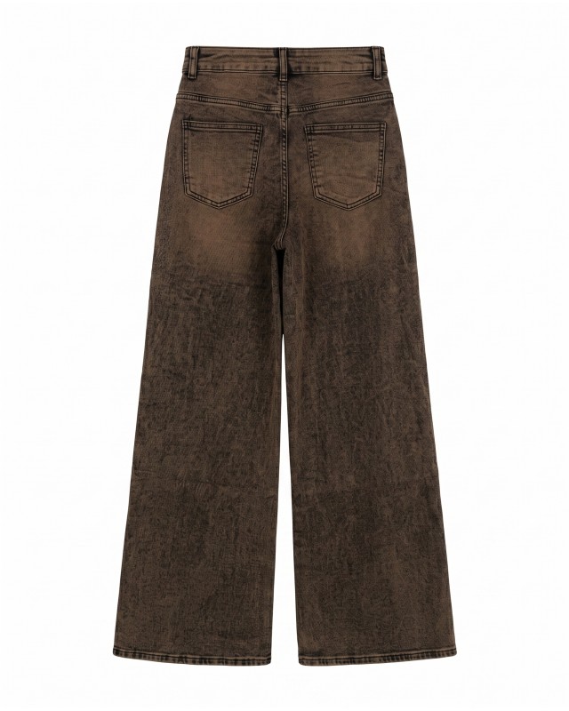 High-Waist Wide-Leg Jeans - Washed Brown 