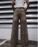 High-Waist Wide-Leg Jeans - Washed Brown 