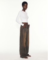 High-Waist Wide-Leg Jeans - Washed Brown 