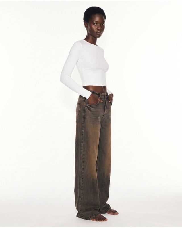High-Waist Wide-Leg Jeans - Washed Brown 