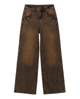 High-Waist Wide-Leg Jeans - Washed Brown 