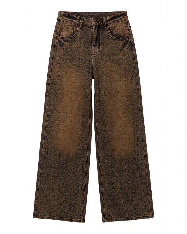 High-Waist Wide-Leg Jeans - Washed Brown 