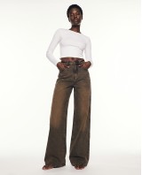 High-Waist Wide-Leg Jeans - Washed Brown 