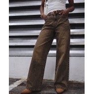 High-Waist Wide-Leg Jeans - Washed Brown 