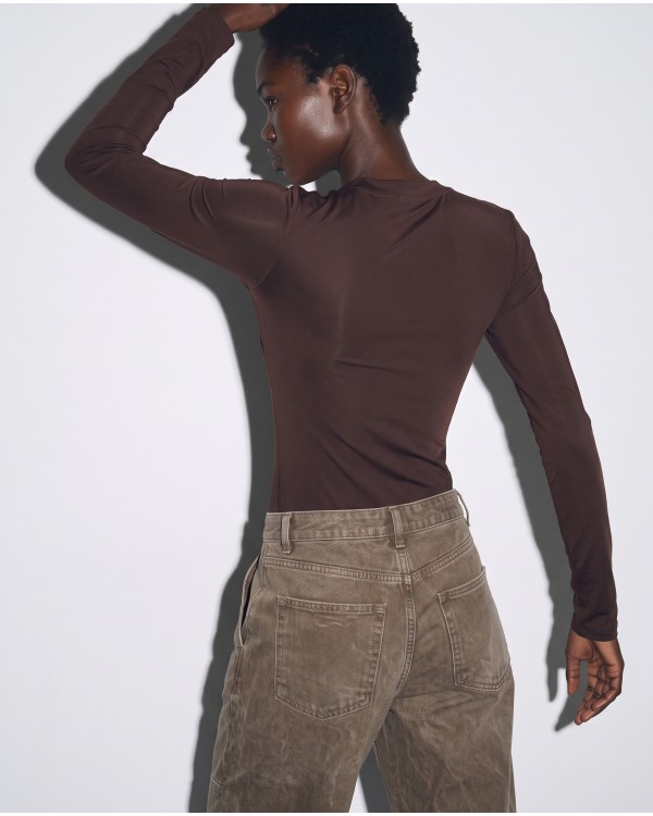Slim-Fit Κορμάκι με Φερμουάρ και Ραφές Κορσέ - mocha