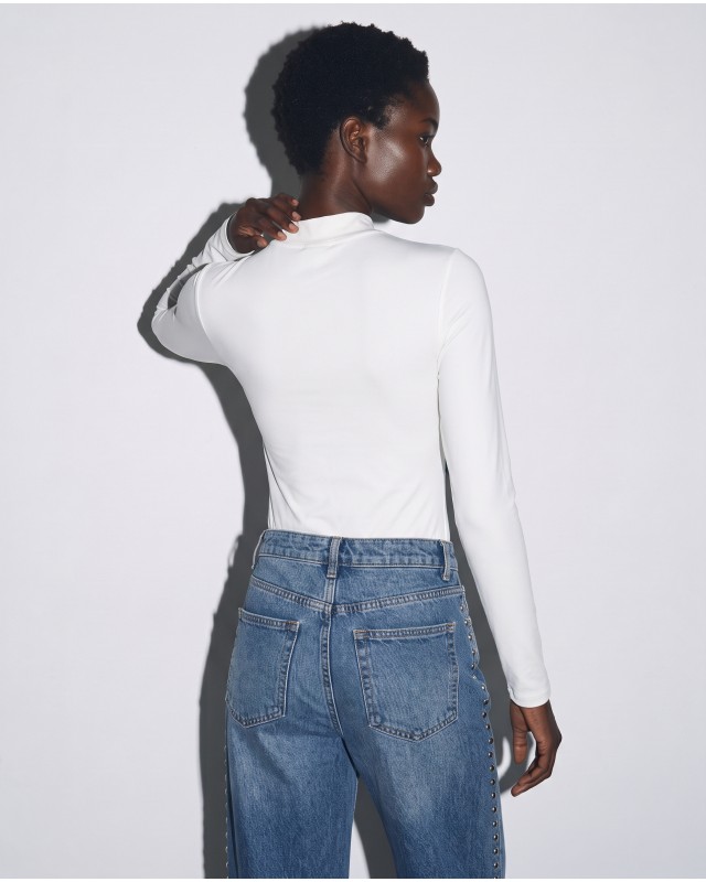Slim-Fit Κορμάκι με Φερμουάρ και Ραφές Κορσέ - off white